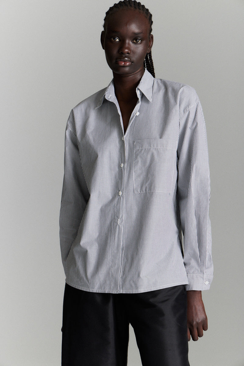 【Anyone more】Weedon Shirring Stripe Collar S/Sleeve T Chain Collar Stripe Twofer Long-Sleeve Girls Polo Shirt