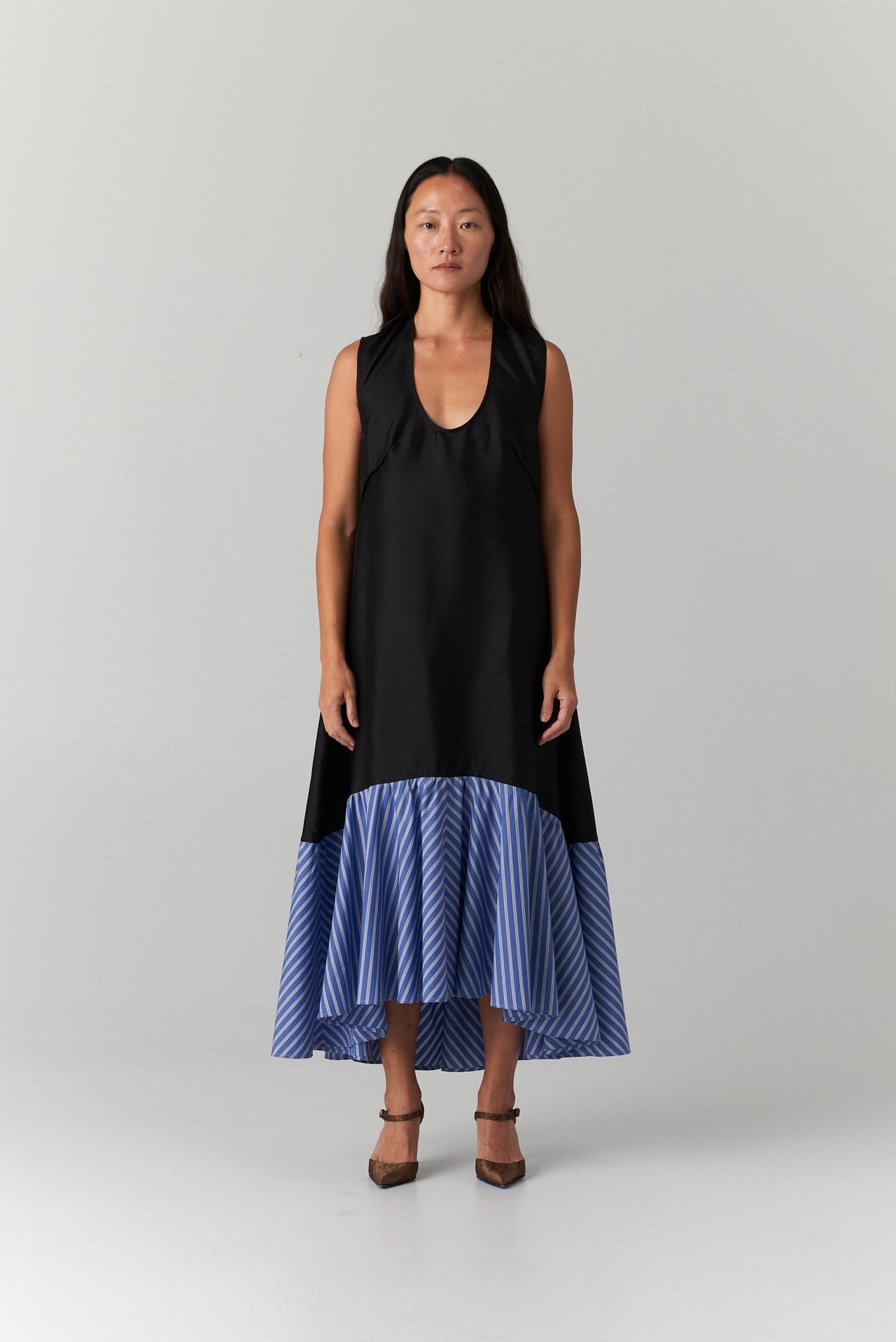 LYON DRESS — BLACK/COBALT STRIPE