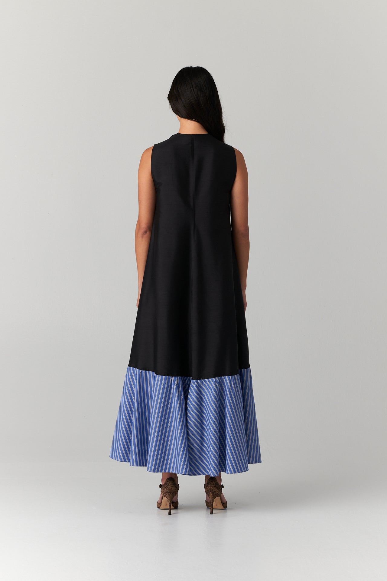 LYON DRESS — BLACK/COBALT STRIPE